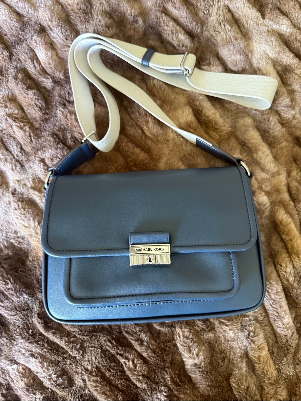 Michael Kors Blue Leather Crossbody with Cream Strap